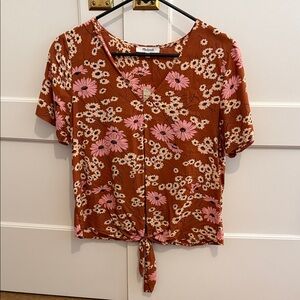 NWT Madewell Floral Knot-Front Blouse - Brown and Pink